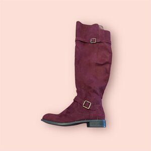 Red Over the Knee Boots Wide Shaft